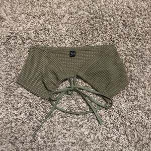 Shimmery Crinkle Lace Up Front Scoop Bikini Top in Olive Green